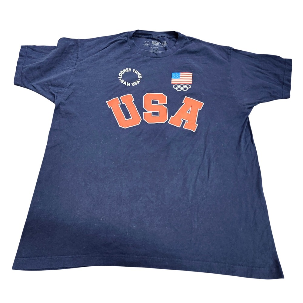 TEAM USA LOONEY TUNES MENS XL NAVY OLYMPICS GRAPHIC T-SHIRT EUC